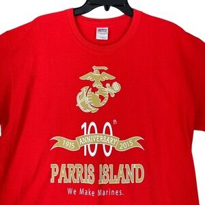 Parris Island USMC 100th Anniversary Tee Mens L Military Graphic Marines Pride‎